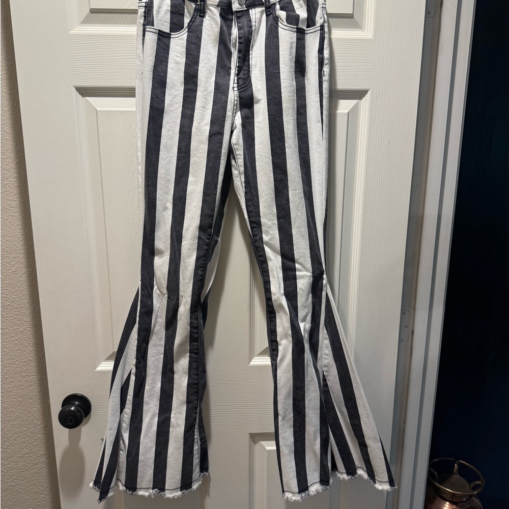 Striped Black and White Flare Jeans